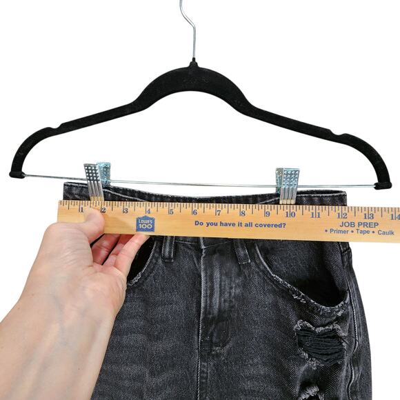 Flying Monkey Jean Women 23 Black Ultra High Rise Raw Distress Streetwear Grunge - Picture 6 of 12